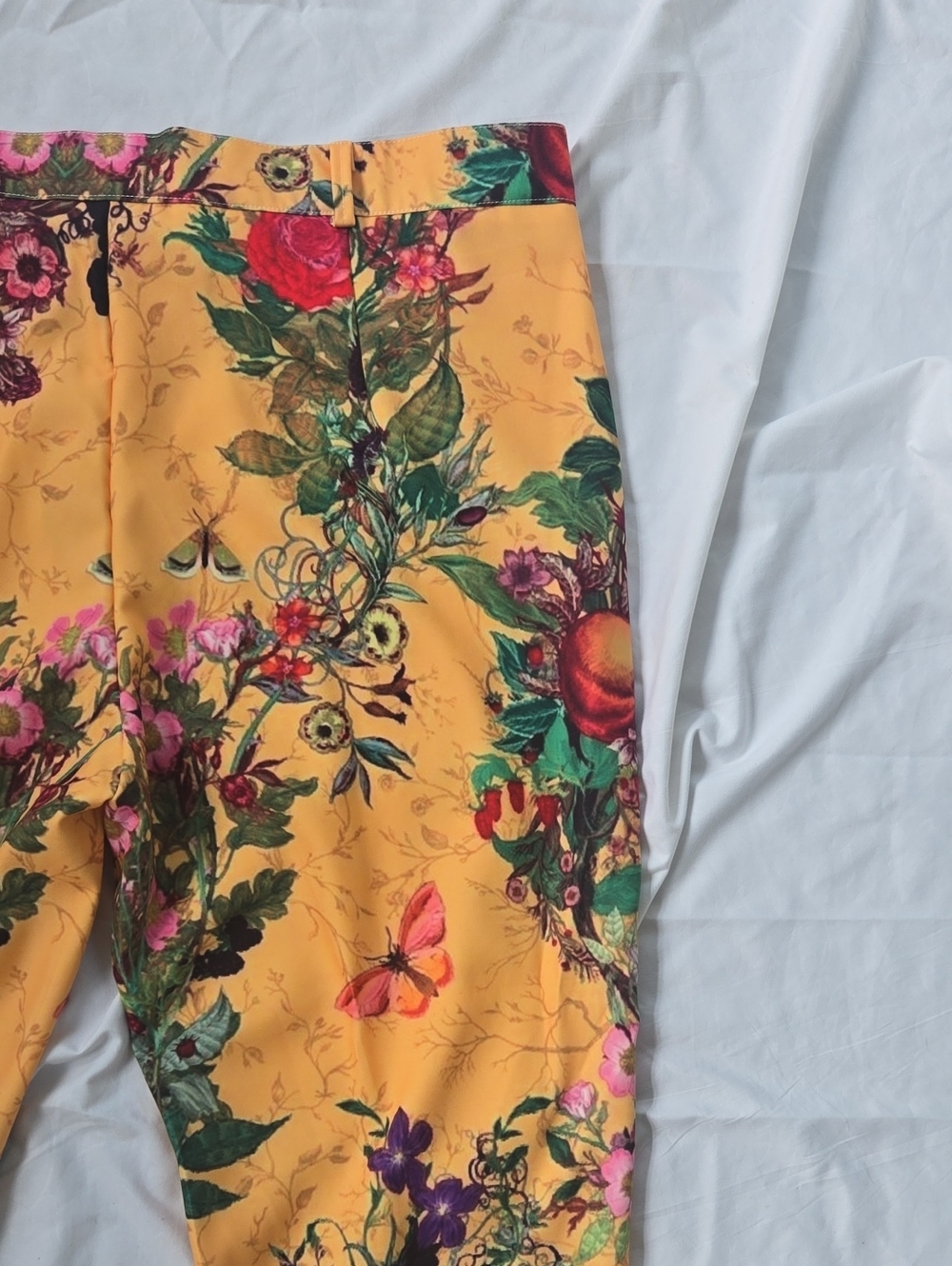Men's Yellow Pants With Much Flowers/Foliage Front/Back Beautiful Multi Colors - Picture 12 of 13